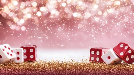 Red and White Dice on Glittery Background Festive Gambling Luck