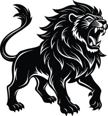 Obraz premium Silhouette of a Roaring Lion