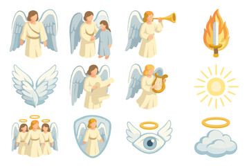 Collection of Angel Icons with Spiritual Symbols