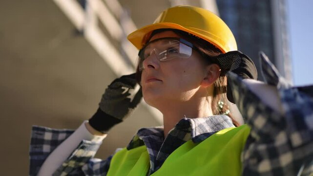 A very dedicated construction worker gets ready for the day, fully equipped with essential safety gear on the site - Powered by Adobe