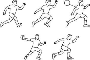 Eight Line Art Sports Icons Male Athletes Running with Balls and Racket vector