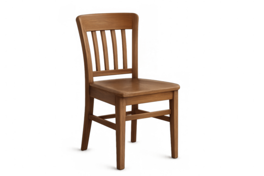 Simple and sturdy wooden chair, perfect for various settings, presented on a transparent background for easy integration into any design project