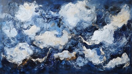Abstract Blue Sky Cloudscape Impasto Painting