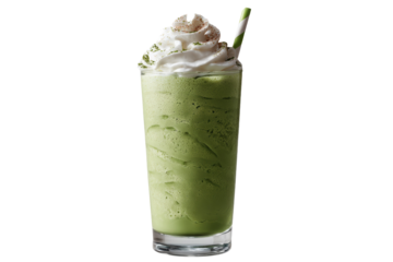 A green drink with whipped cream in a glass