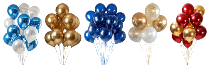 PNG Colorful festive balloon arrangement, element set on transparent background