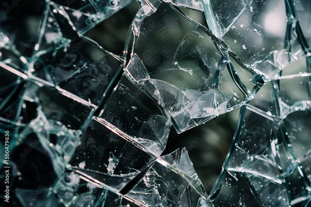 Poster close-up of shattered glass shows a network of sharp edges and fractured planes, highlighting fragil