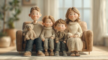 A warm and cozy family portrait in a living room setting