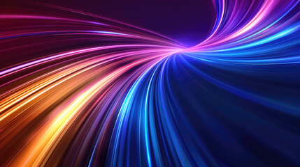 Vibrant display of colorful light trails creates dynamic and energetic atmosphere, showcasing blend of blue, purple, and orange hues. flowing lines evoke sense of movement and excitement