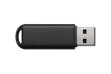 Close-up of a black usb flash drive, isolated on a transparent background, ready for data transfer and storage
