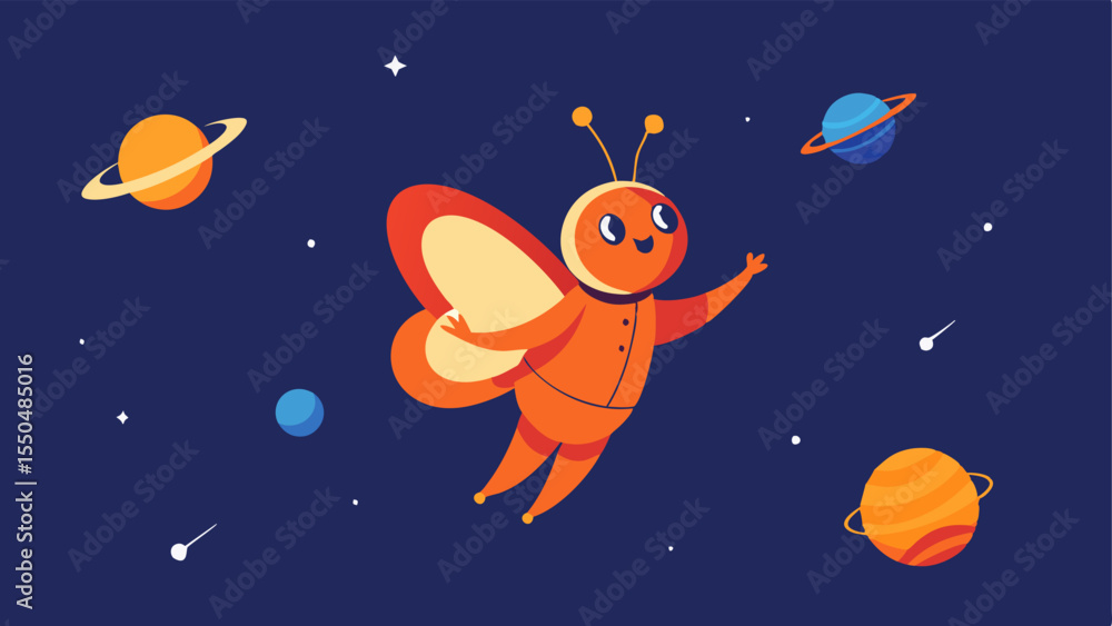 Poster celestial carousel in this playful scene the butterfly clad in a snug orange spacesuit dances around