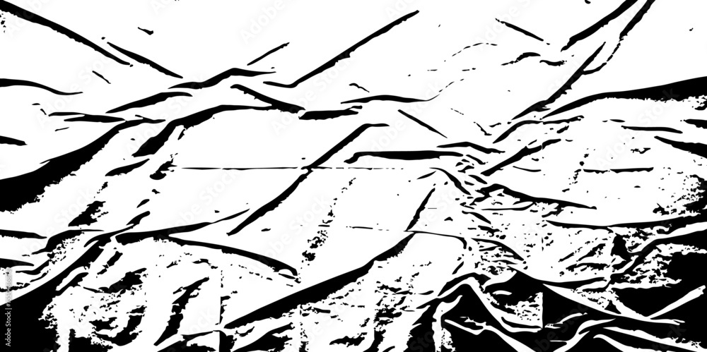 Poster high contrast abstract featuring wrinkled surface with black lines and white spaces pattern creating