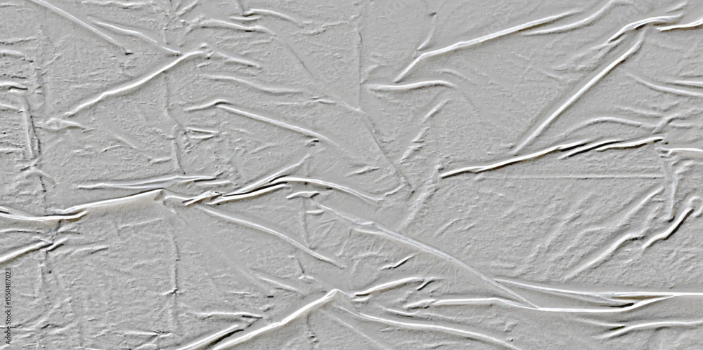Poster close up of wrinkled and creased light gray surface creating an abstract textured background.