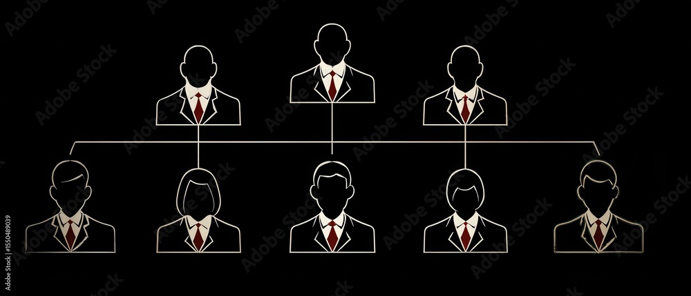 Poster business hierarchy structure with authority icons for organizational purpose and goal representation