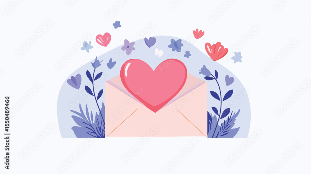 Wall mural heart envelope open isolated vector icon