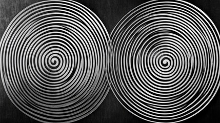 Obraz premium Two concentric spiral patterns on a dark background.