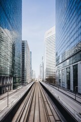 Fototapeta premium City streets, skyscrapers, and tracks