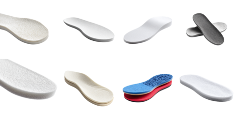 Set of foam insoles comfortable on white background, shoe accessory 