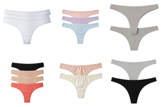 Comfortable cotton thong sets on white background, women underwear  