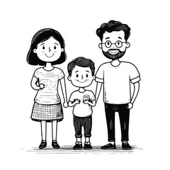 Family Picture Cartoon Vector Illustration in Black