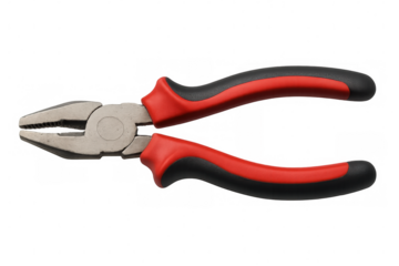 Combination pliers with red and black handles isolated on transparent background, ideal for cutting wires and gripping objects