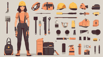 Female Builder Constructor with Security Equipment