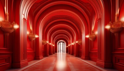 Fototapeta premium a beautiful luxurious red architecture design idea for a modern hallway wallpaper background