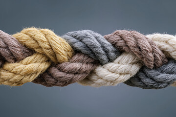 Braided ropes intertwined together creating a strong rope bond
