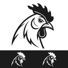 Fototapeta premium Bold black and white rooster head emblem with tribal flair