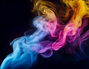 vibrant colorful smoke in blue pink and yellow