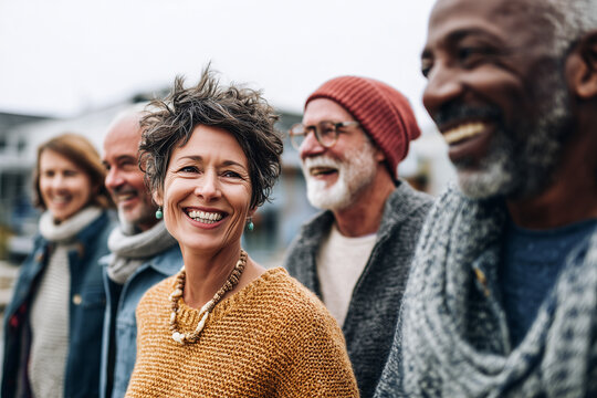Smiling diverse people enjoying a happy outdoor gathering