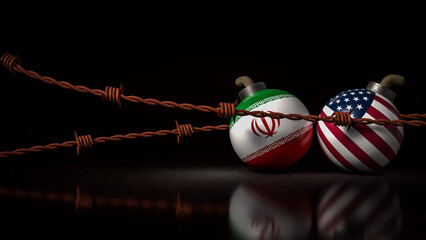 Naklejka premium The American and Iran flag on Bomb for war crisis concept 3d Rendering.