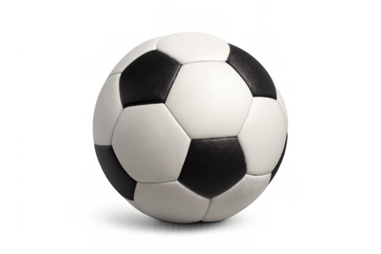Photorealistic soccer ball featuring a transparent background, ideal for enhancing sports-themed designs and projects with a classic touch