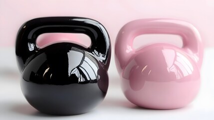Black and Pink Kettlebells Fitness Weights Exercise Gym