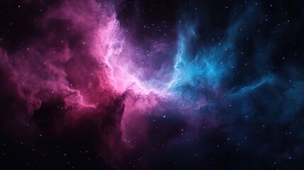 Obraz premium A mesmerizing cosmic nebula displays vibrant pink and blue hues, illustrating the enchanting beauty and complexity of the universe in deep space.