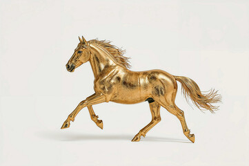 Majestic golden horse galloping on bright white canvas