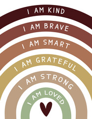 I Am Affirmations Rainbow Poster – Positive Self-Esteem Wall Art for Kids Room or Classroom Decor