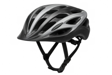 Studio shot of a gray and black cycling helmet, isolated on a transparent background, ensuring safety and style for cyclists