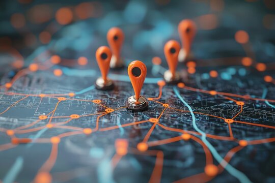 Abstract map with orange location markers
