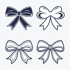 Four Decorative Bow Vector Illustrations Dark Blue White