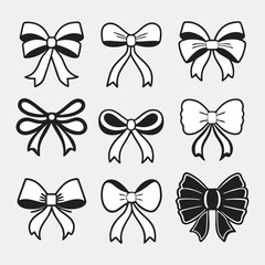 Nine Black and White Bow Illustrations Set bows ribbon