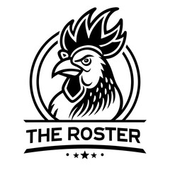 Obraz premium Bold black and white rooster logo with text the rooster