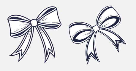 Two Navy Blue and White Ribbon Bows Vector Illustration