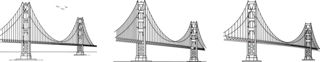 Bridge set. Architecture, construction, engineering, infrastructure vector illustration
