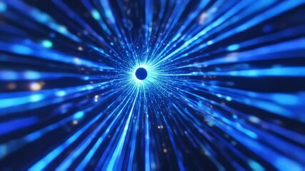 An abstract journey through a vibrant blue tunnel of streaming light and glowing particles. - Powered by Adobe