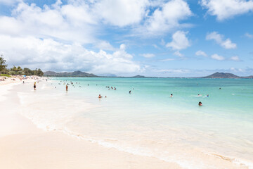 Kailua Beach, located on the windward side of Oahu, is a popular destination known for its long, sandy shoreline, clear blue waters, and family-friendly atmosphere. Hawaii Honolulu