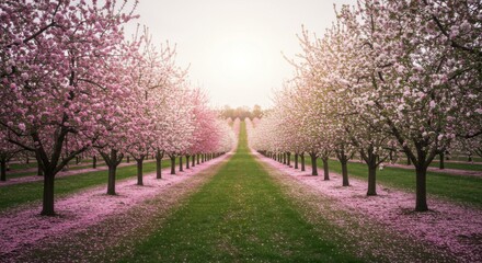 Obraz premium Pink Cherry Blossoms in a Spring Orchard