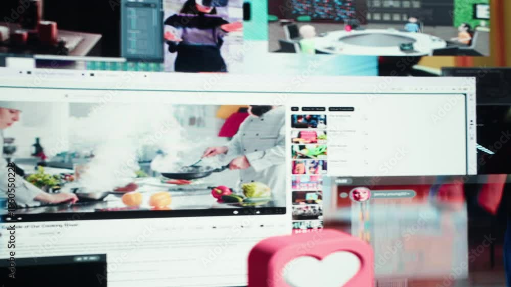 Poster close up of interactive feed presenting trending internet videos on digital platforms. virtual video