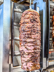 Traditional turkish grilled meat street shawarma