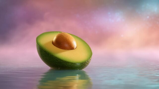 Fresh Ripe Avocado on Calm Water with a Surreal Dreamy Background