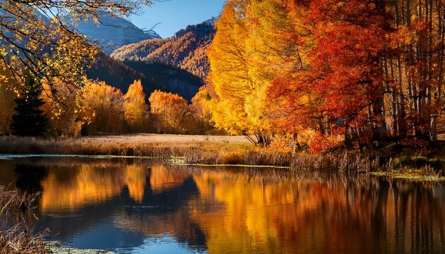 autumn foliage and reflections in pond